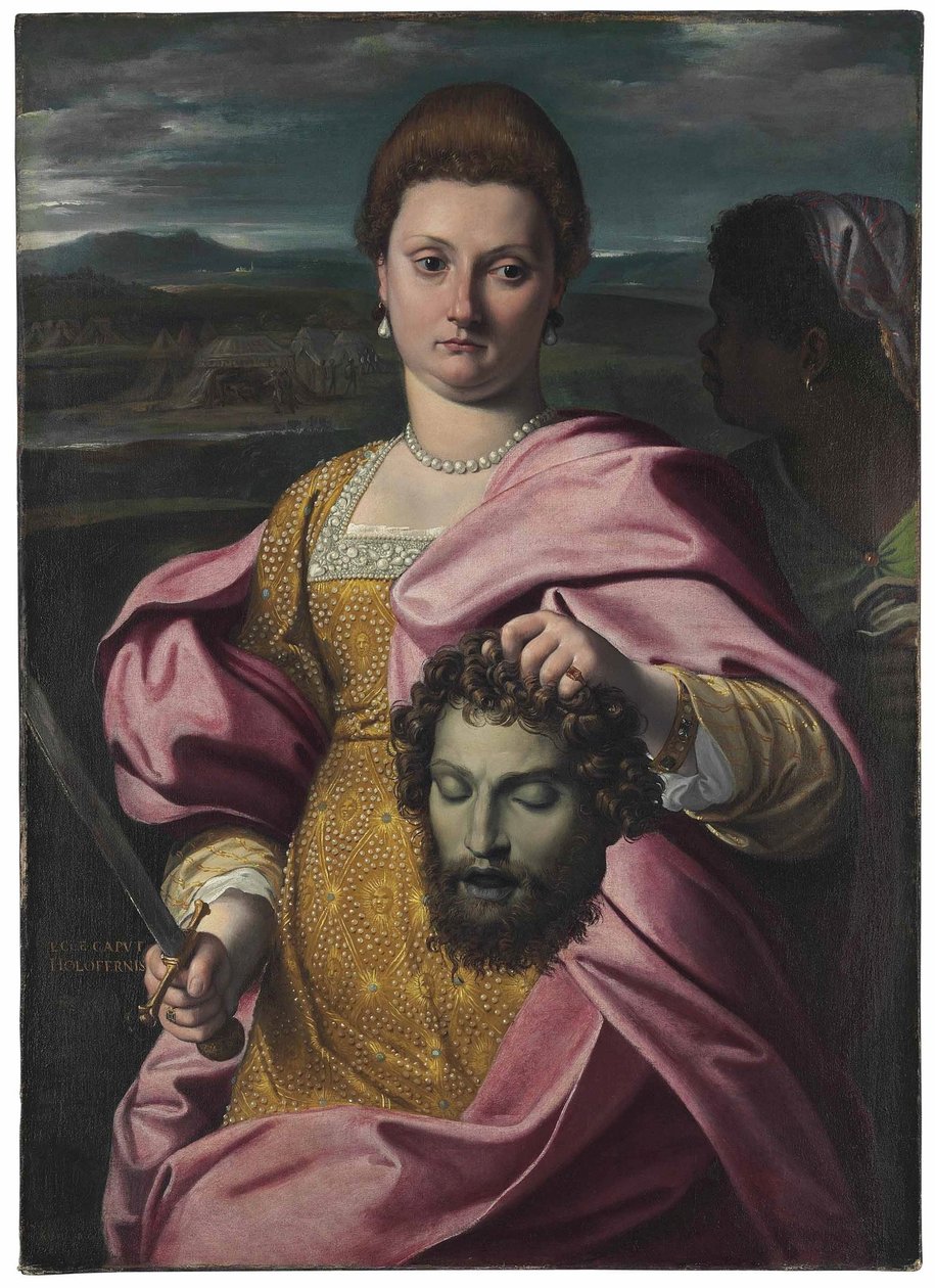 Portrait of Olimpia Luna and Melchiorre Zoppio as Judith and Holofernes  av Agostino Carracci