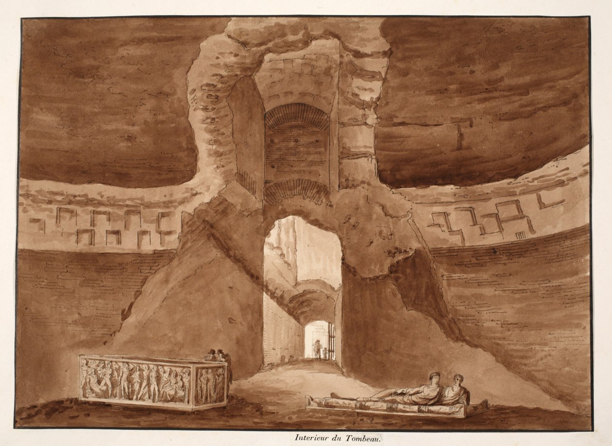Interiör av Alexander Severus grav, 1833 (etsning med brun tvätt) av Agostino Tofanelli