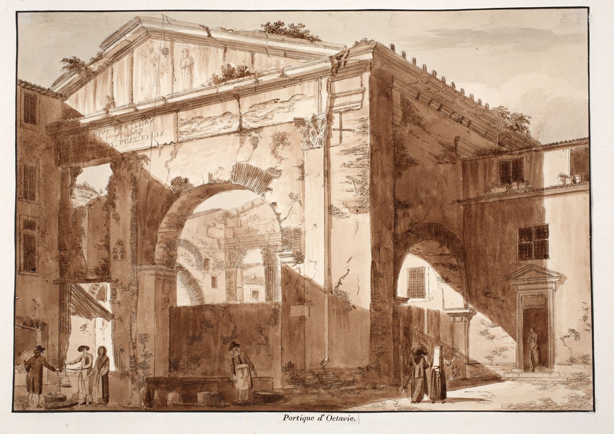 Portik av Octavia, 1833 (etsning med brun tvätt) av Agostino Tofanelli