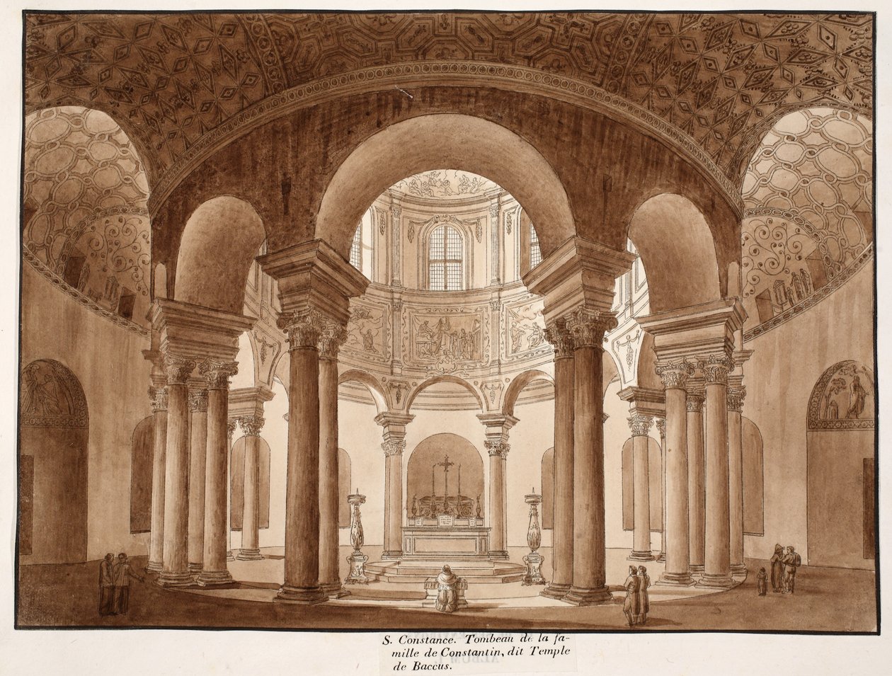Santa Costanza. Konstantins familjegrav, kallad Bacchus tempel, 1833 (etsning med brun tvätt) av Agostino Tofanelli