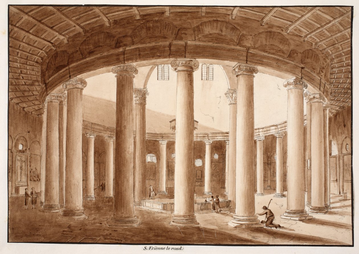 Santo Stefano Rotondo, 1833 (etsning med brun tvätt) av Agostino Tofanelli
