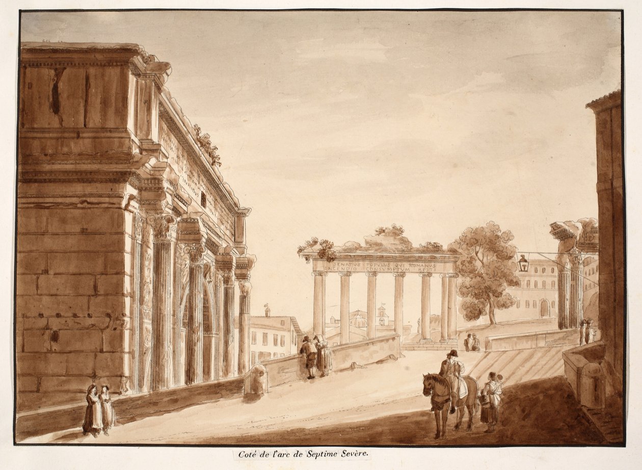 Sidovy av Septimius Severus båge, 1833 (etsning med brun tvätt) av Agostino Tofanelli