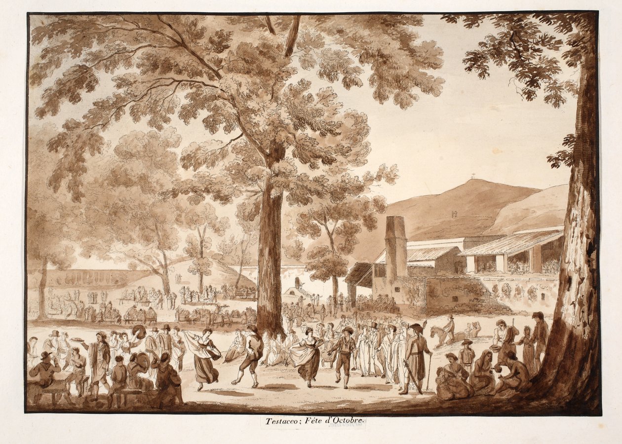 Testaccio: oktoberfestivalen, 1833 (etsning med brunt tvätt) av Agostino Tofanelli