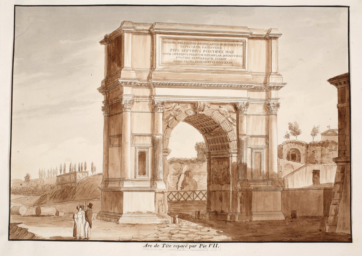 Titusbågen, restaurerad av Pius VII, 1833 (etsning med brun tvätt) av Agostino Tofanelli