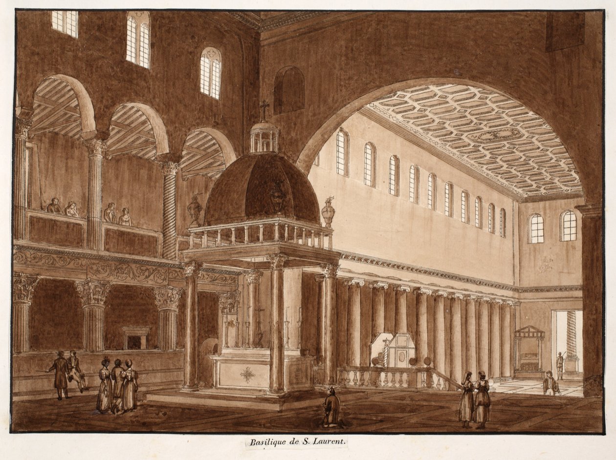 Basilikan i San Lorenzo, 1833 (etsning med brun tvätt) av Agostino Tofanelli