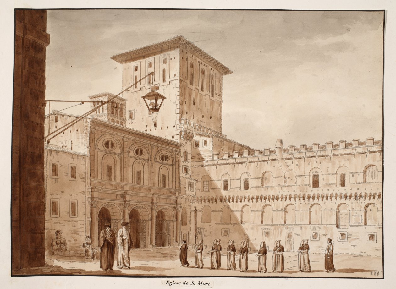 San Marco-kyrkan, 1833 (etsning med brun tvätt) av Agostino Tofanelli
