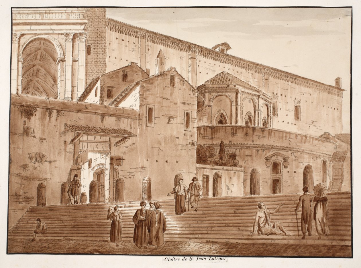 The Cloister of St. John Latran, 1833 (etsning med brun tvätt) av Agostino Tofanelli