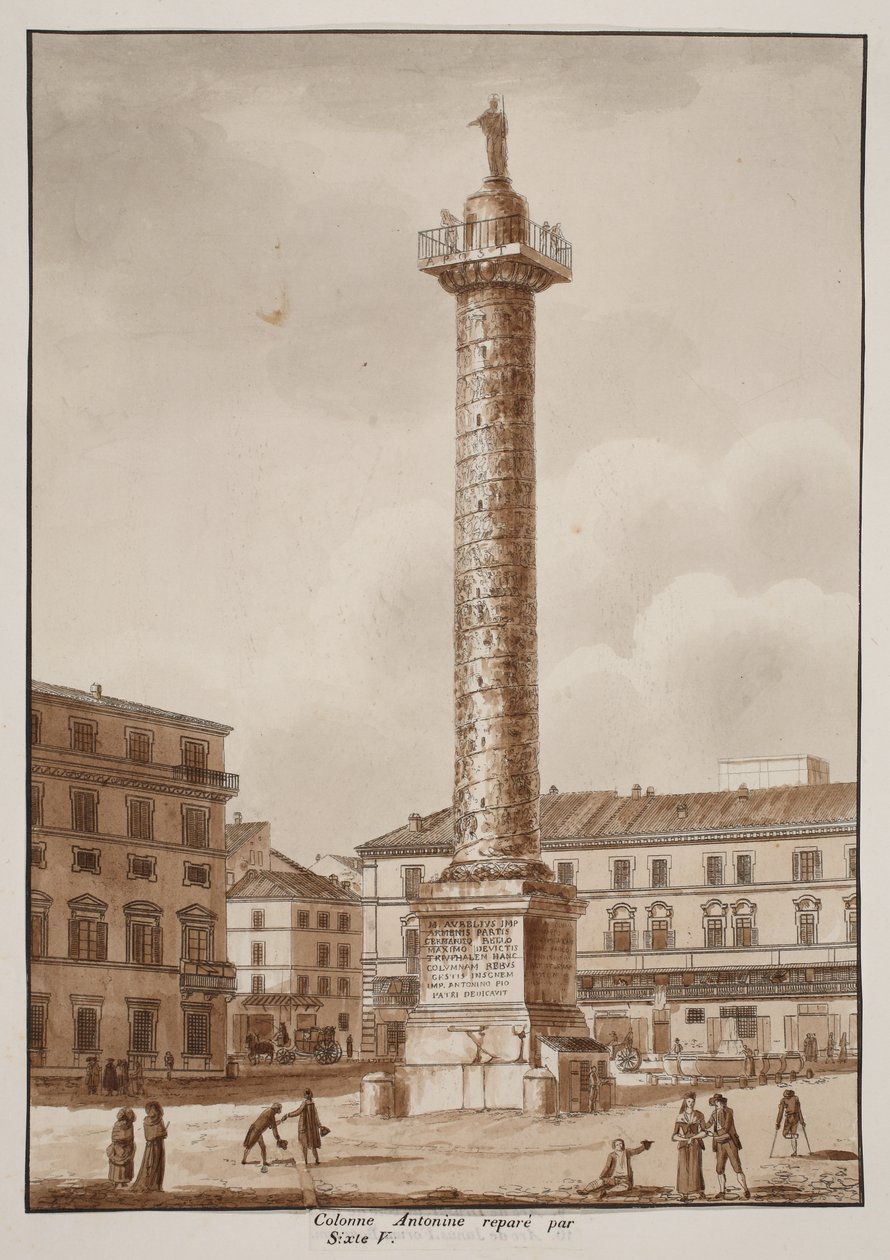 Colonna Antonina, restaurerad av Sixtus V, 1833 (etsning med brun tvätt) av Agostino Tofanelli