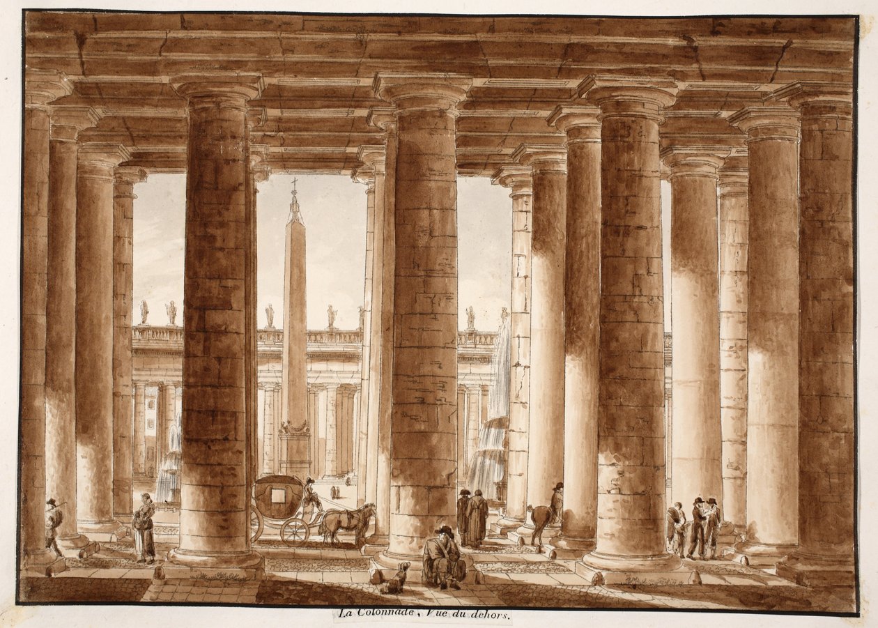 Colonnaden på Petersplatsen, sedd från utsidan, 1833 (etsning med brun tvätt) av Agostino Tofanelli
