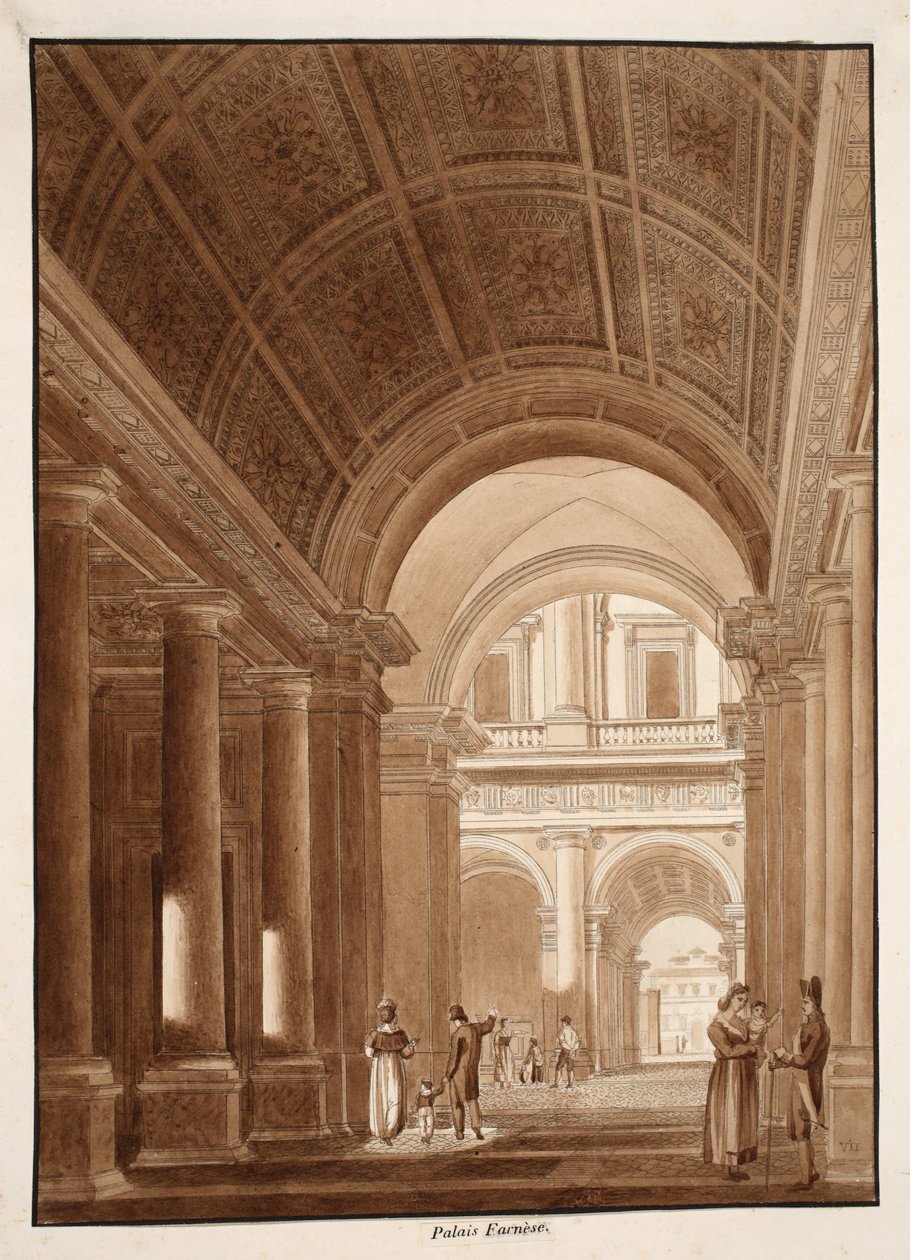 Palazzo Farnese, 1833 (etsning med brun tvätt) av Agostino Tofanelli