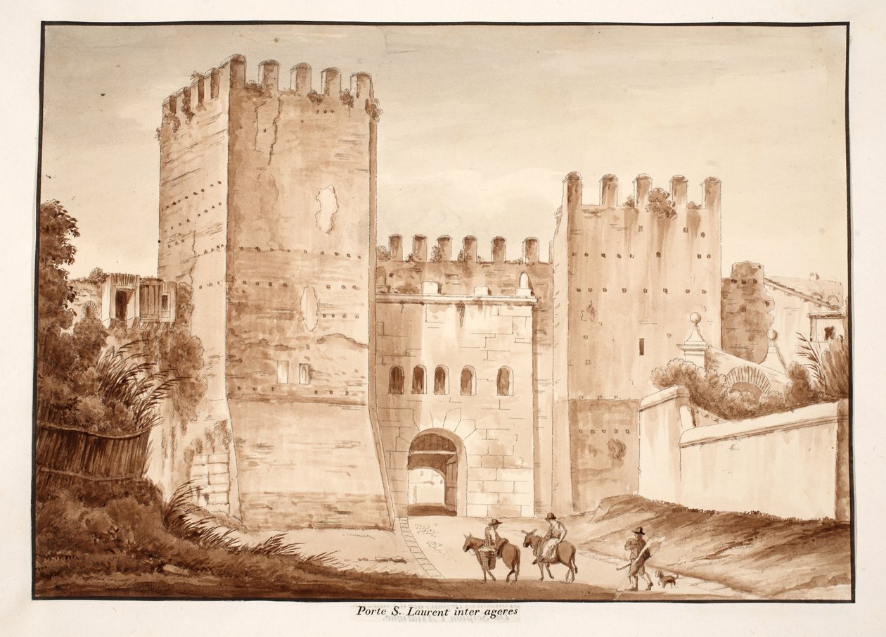 Porta San Lorenzo, inter ageres, 1833 (etsning med brun tvätt) av Agostino Tofanelli