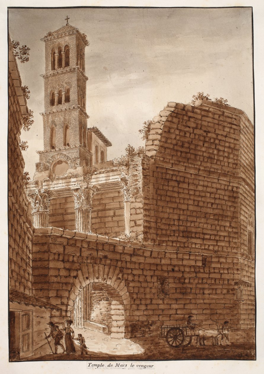 The Temple of Mars Ultor, 1833 (etsning med brun tvätt) av Agostino Tofanelli