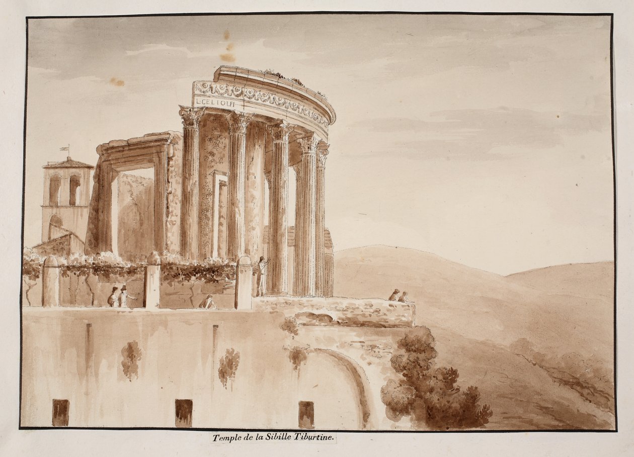 The Temple of the Tiburtine Sibyl, 1833 (etsning med brun tvätt) av Agostino Tofanelli