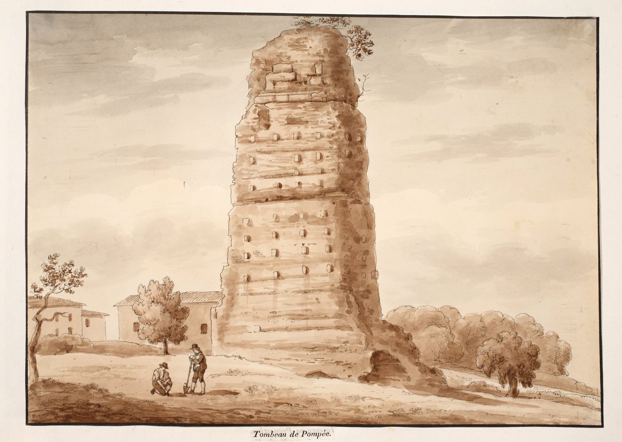 Pompejus grav, 1833 (etsning med brun tvätt) av Agostino Tofanelli