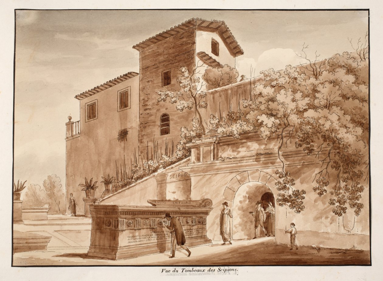 Scipios grav, 1833 (etsning med brun tvätt) av Agostino Tofanelli