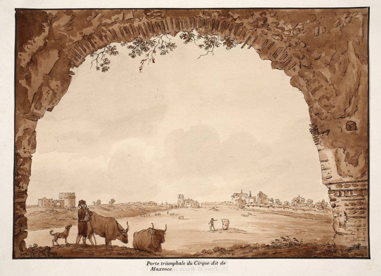 Triumfbågen för Circus of Maxentius, 1833 (etsning med brun tvätt) av Agostino Tofanelli
