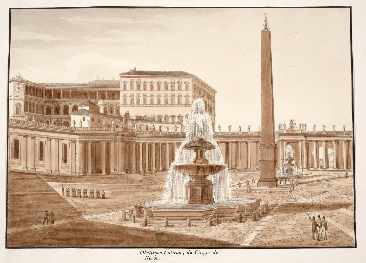 Vatikanens Obelisk, från Circus of Nero, 1833 (etsning med brun tvätt) av Agostino Tofanelli