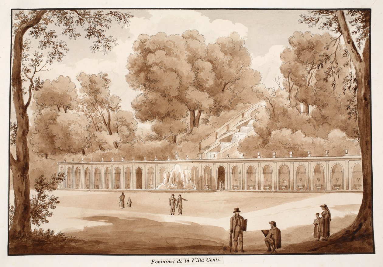 Fontänerna i Villa Conti, 1833 (etsning med brun tvätt) av Agostino Tofanelli