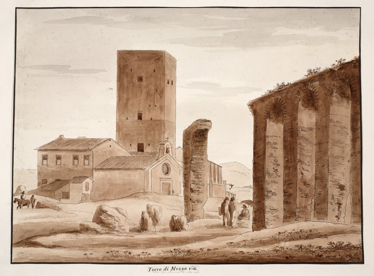 Torre di Mezza via, 1833 (etsning med brun tvätt) av Agostino Tofanelli