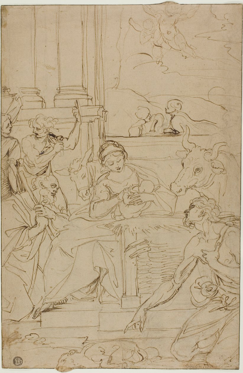 Tillbedjan av herdarna av Agostino Carracci