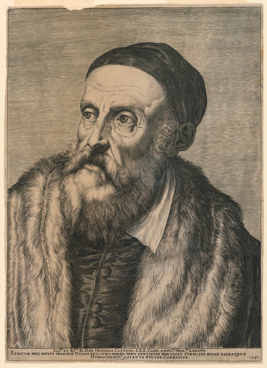 Porträtt av Tizian av Agostino Carracci