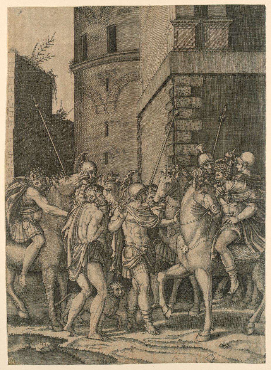 En romersk kejsare som möter en soldat av Agostino Veneziano