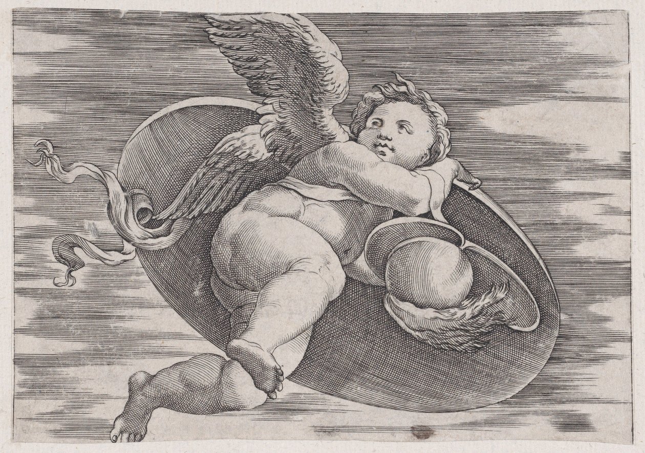 Eros stjäl mannens sköld, ca. 1514-36. av Agostino Veneziano