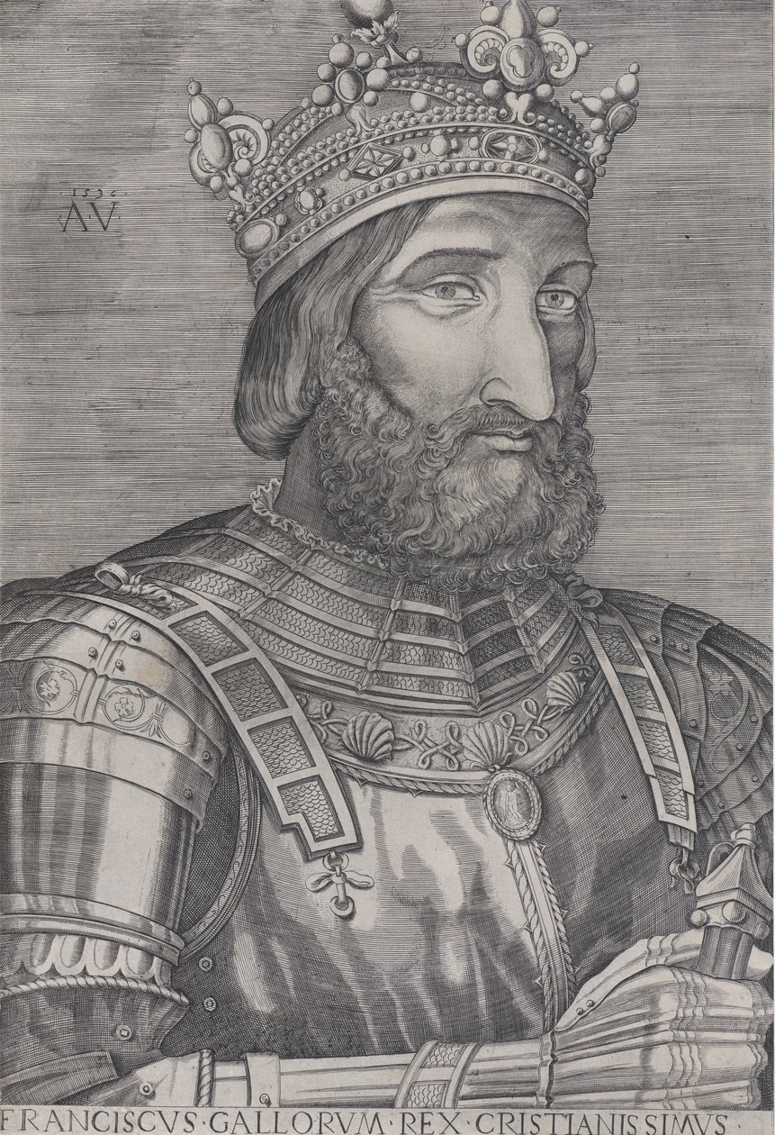 Francois I, kung av Frankrike, daterad 1536. av Agostino Veneziano