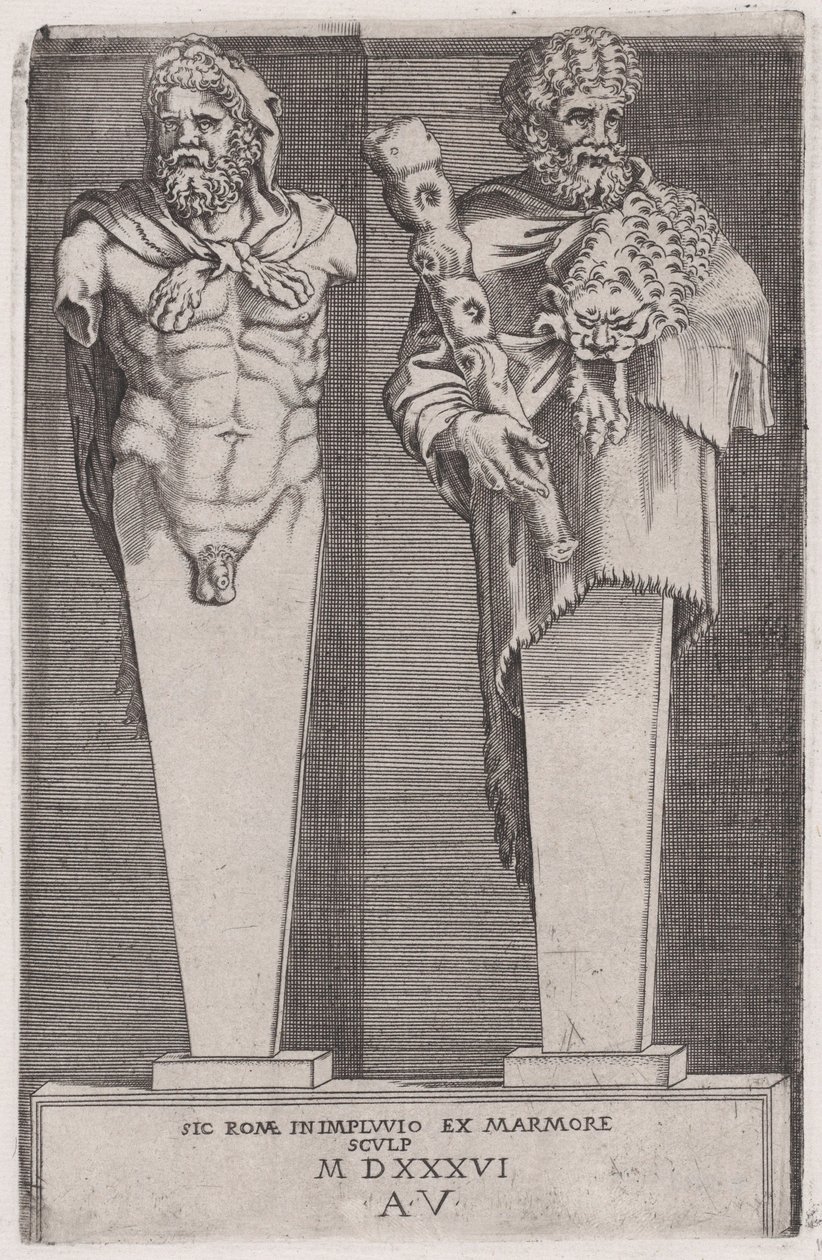 Hercules från The Hermae, daterad 1536. av Agostino Veneziano