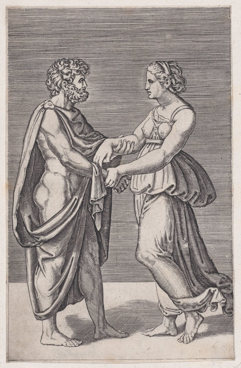Man och kvinna som håller händerna, 1516-17. av Agostino Veneziano