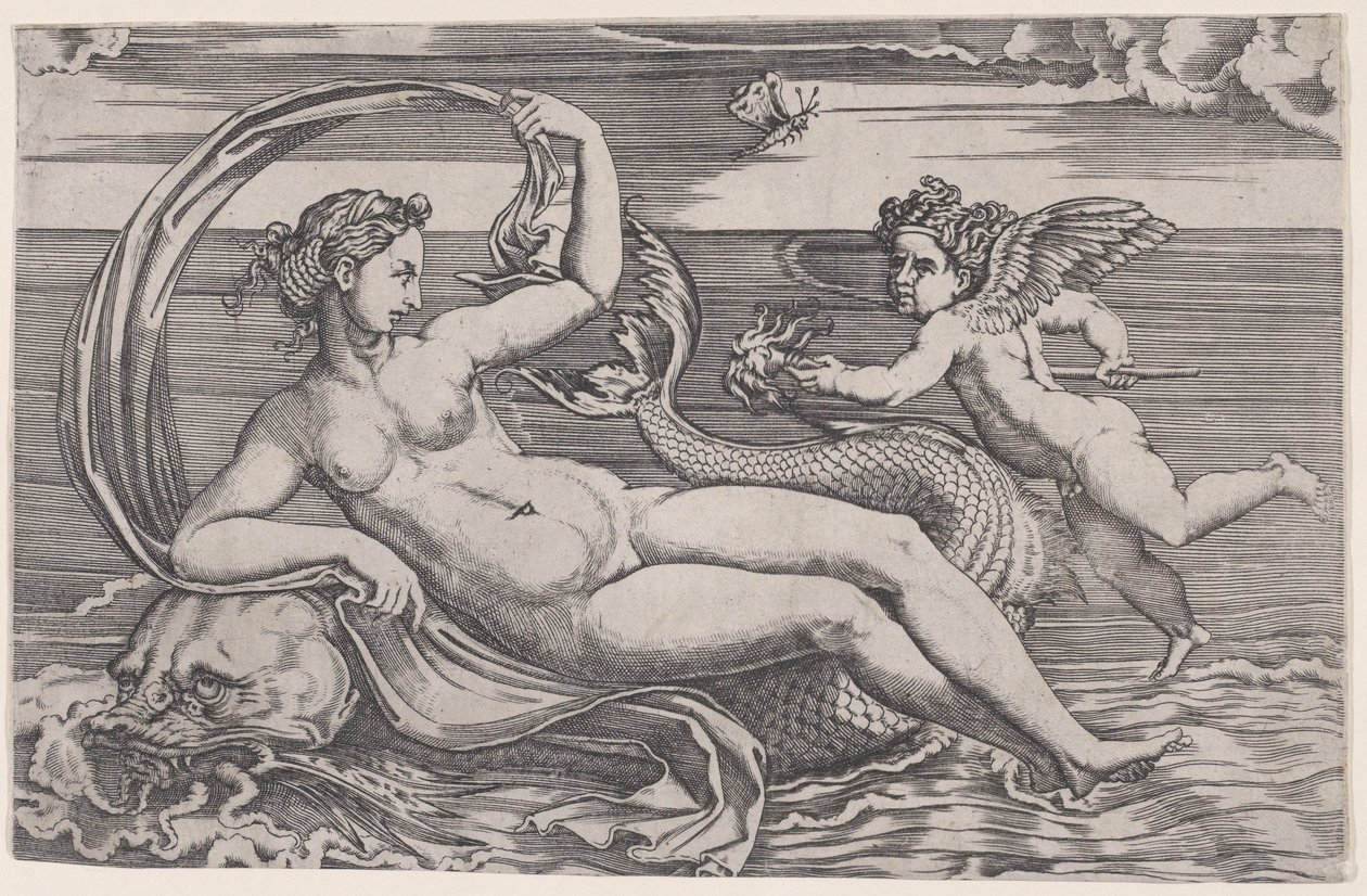 Venus liggande på en delfin, ca. 1516. av Agostino Veneziano