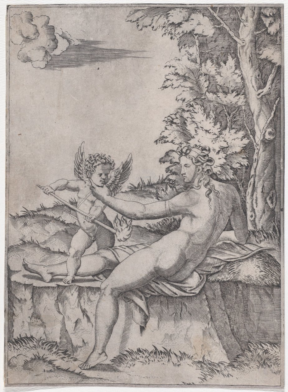 Venus och Eros, ca. 1514-36. av Agostino Veneziano