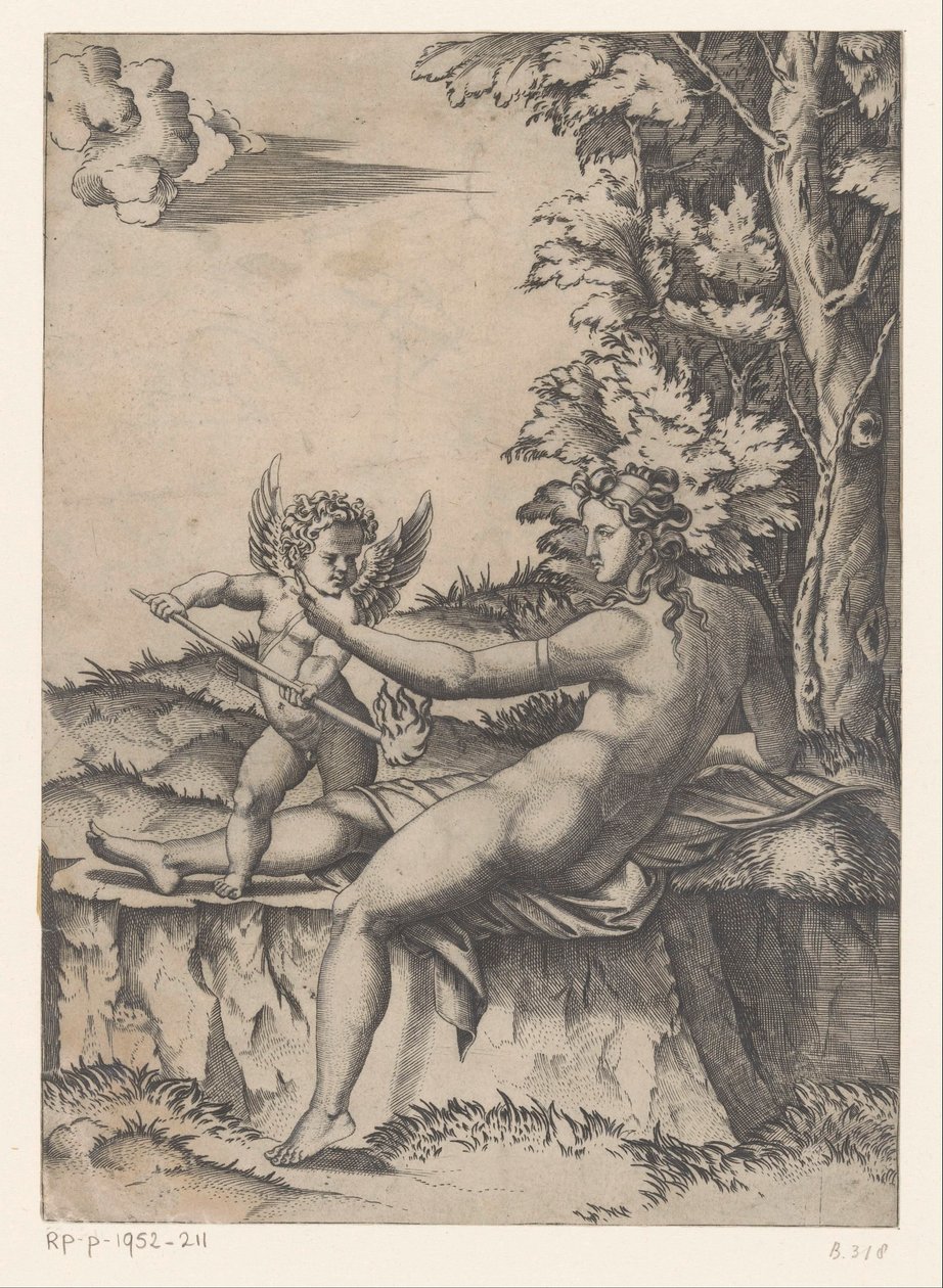 Venus i kärlek av Agostino Veneziano