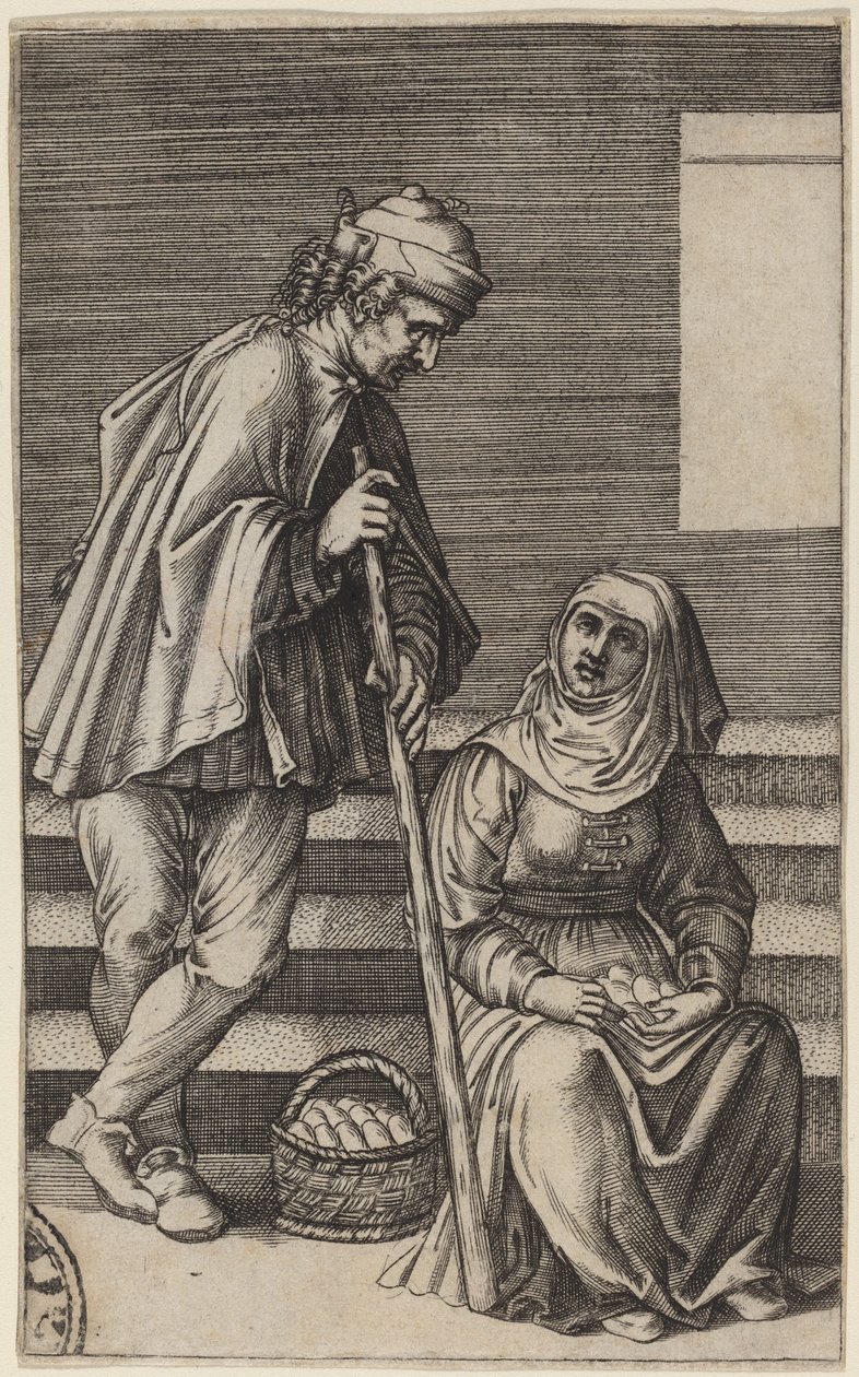 Bonde och äggkvinna av Agostino dei Musi after Raphael