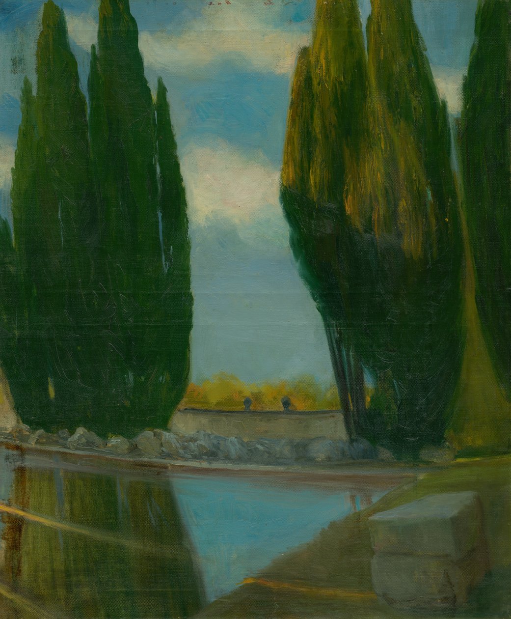 Landskap med sjö, ca 1890-98 (olja på duk) av Akos Aranyossy