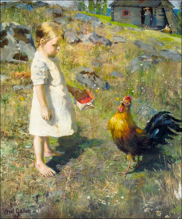 The girl and the rooster  av Akseli Gallen Kallela