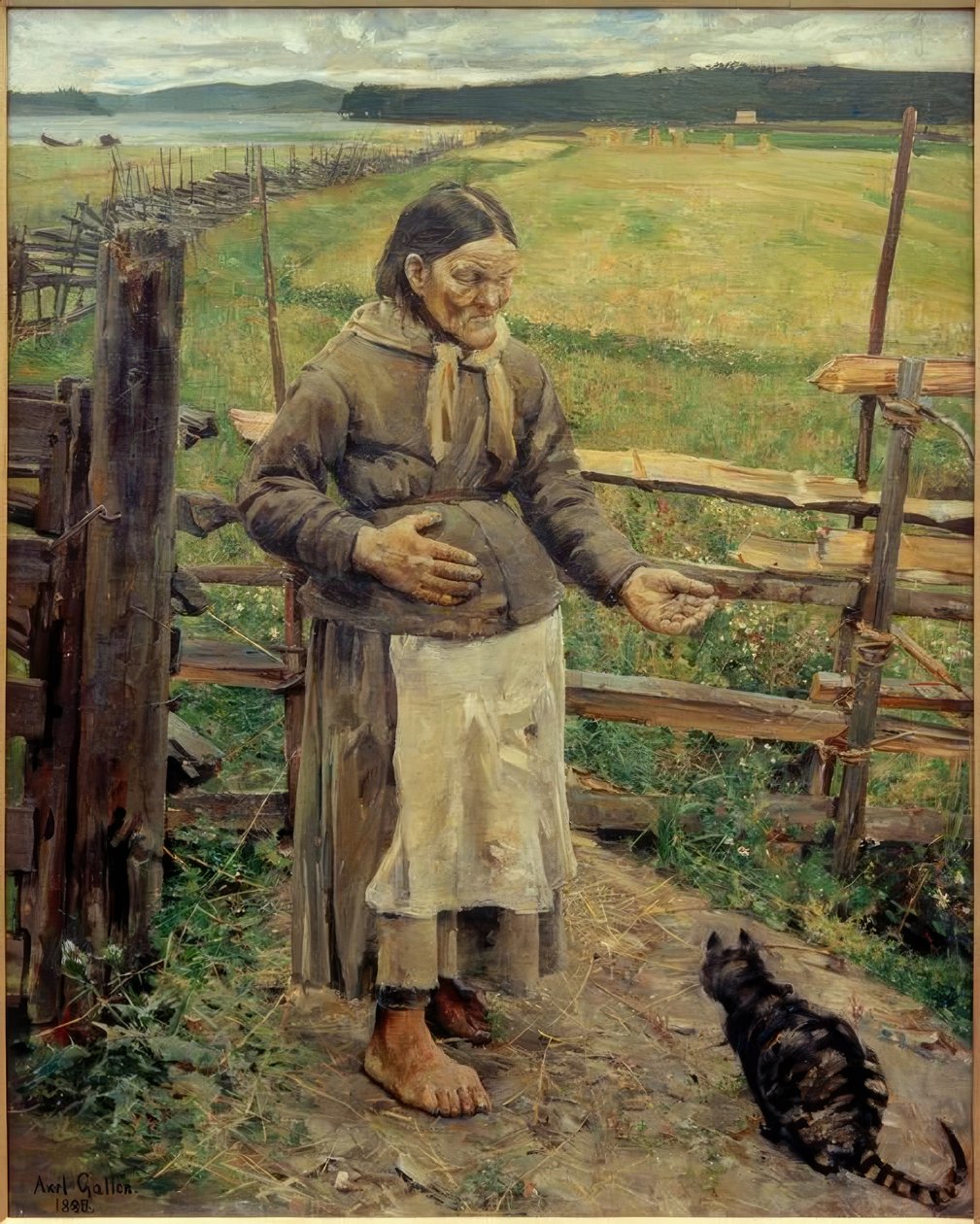 Gammal kvinna med katt av Akseli Valdemar Gallen Kallela