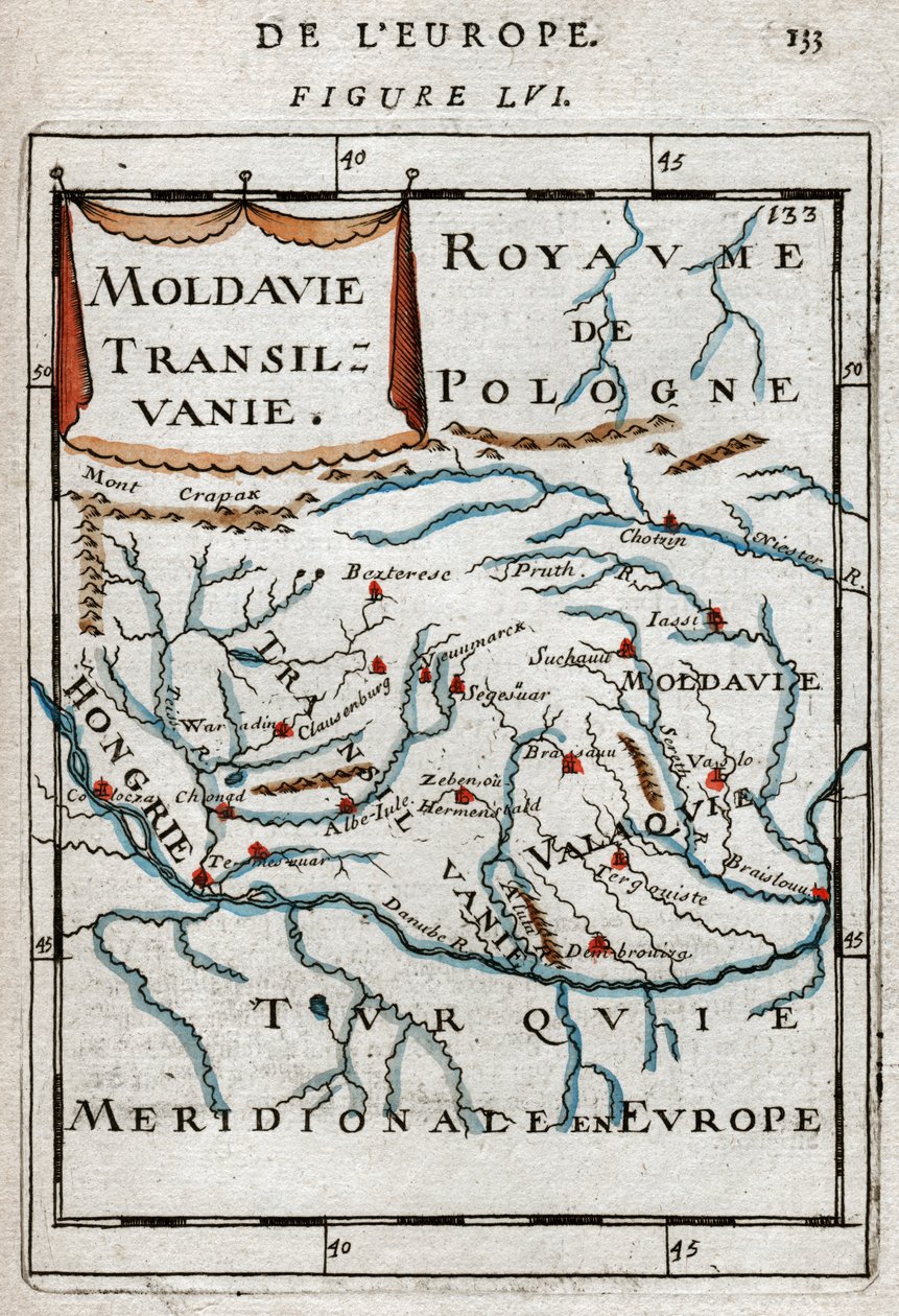 Karta över Rumänien 1683 av Alain Manesson Mallet