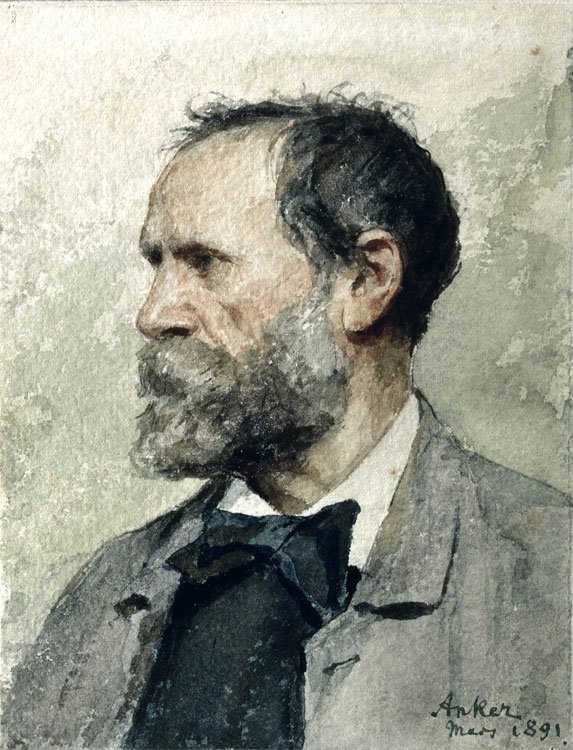 Selbstbildnis im Profil, nach links av Albert Anker