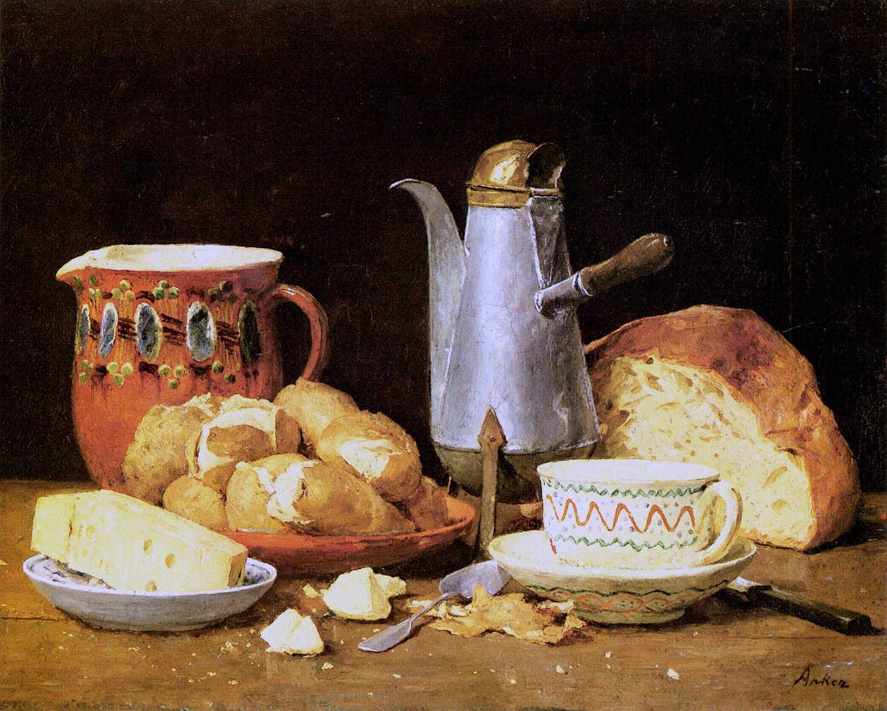 Still-Life with Coffee, Bread and Potatoes av Albert Anker