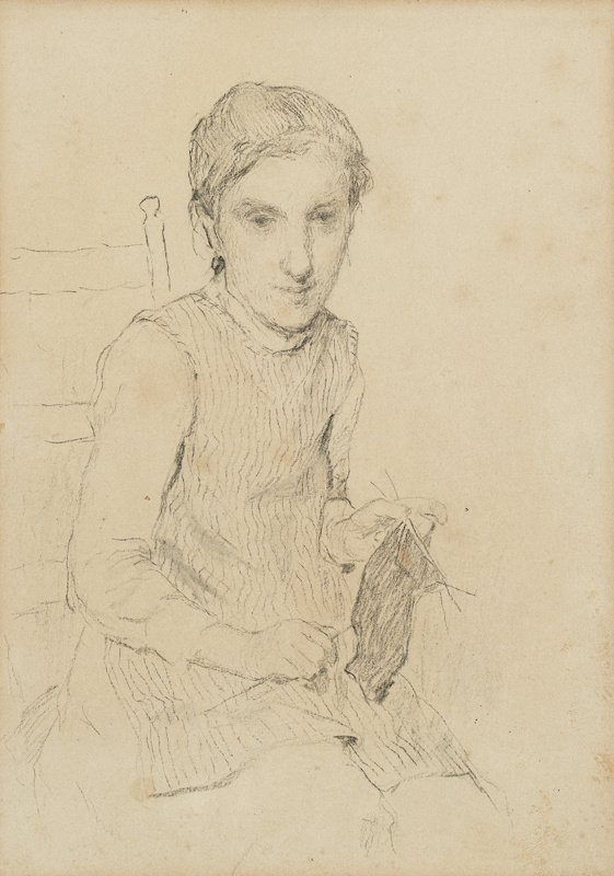 Strickendes Mädchen av Albert Anker
