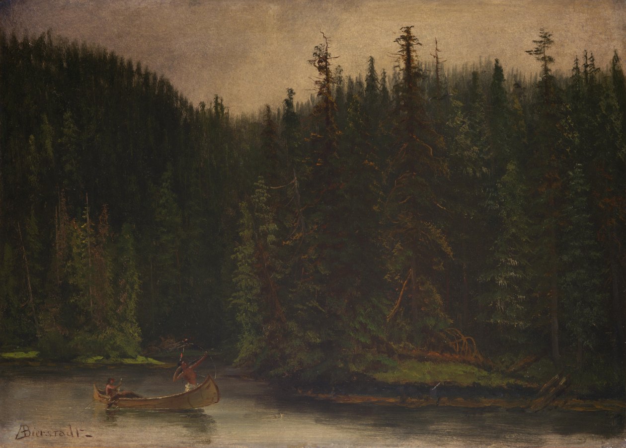 Indian Hunters in Canoe av Albert Bierstadt
