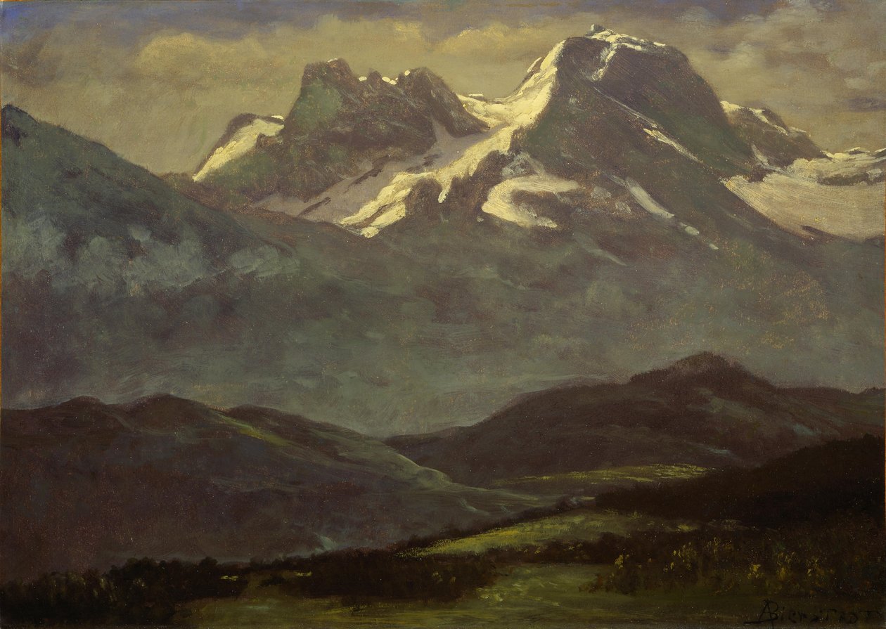 Summer Snow on the Peaks or Snow Capped Mountains av Albert Bierstadt