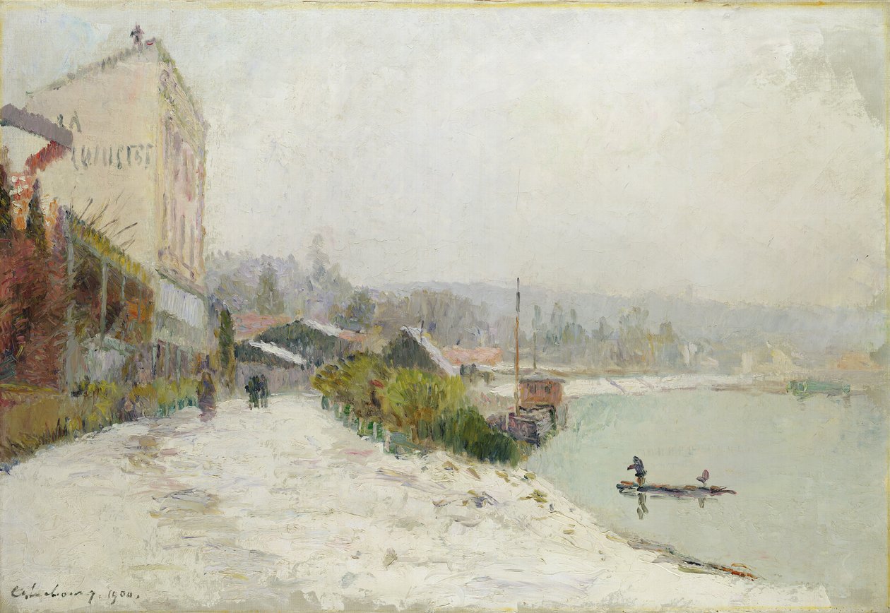 Seine vid Bas-Meudon, snöigt väder, 1900 av Albert Charles Lebourg