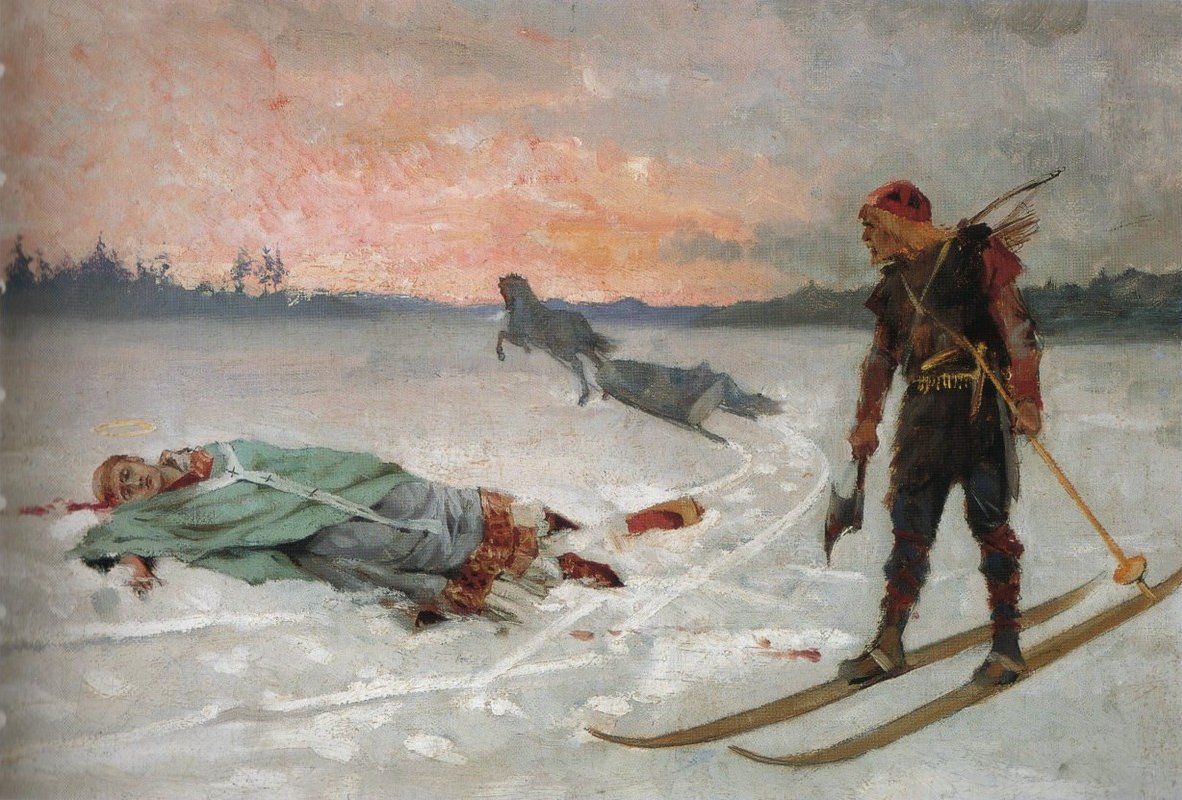  Piispa Henrikin KuolemaBishop Henry killed by Lalli av Albert Gustaf Aristides Edelfelt