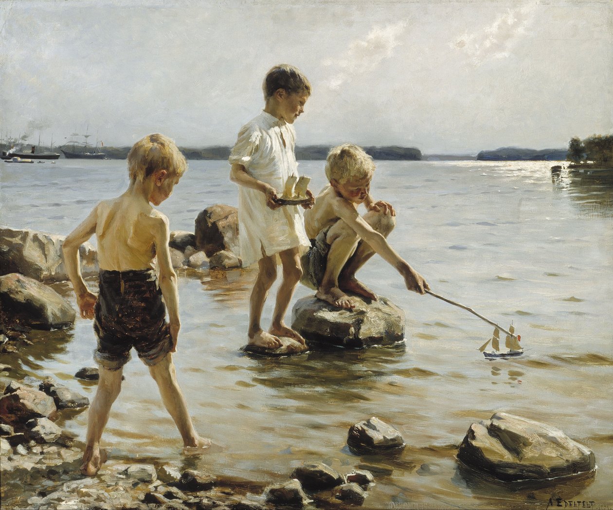 Pojkar som leker på stranden av Albert Gustaf Aristides Edelfelt