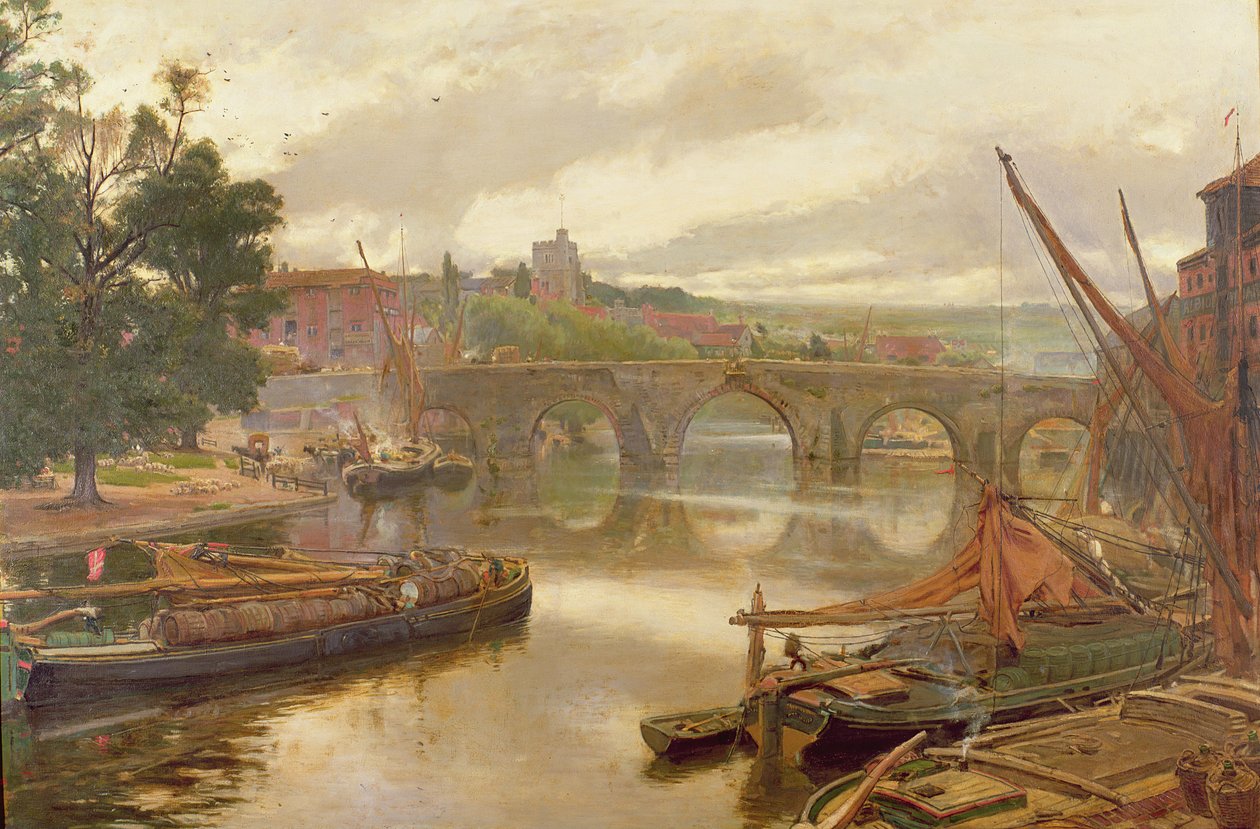 Den gamla bron, Maidstone, utsikt som ser söderut av Albert Goodwin