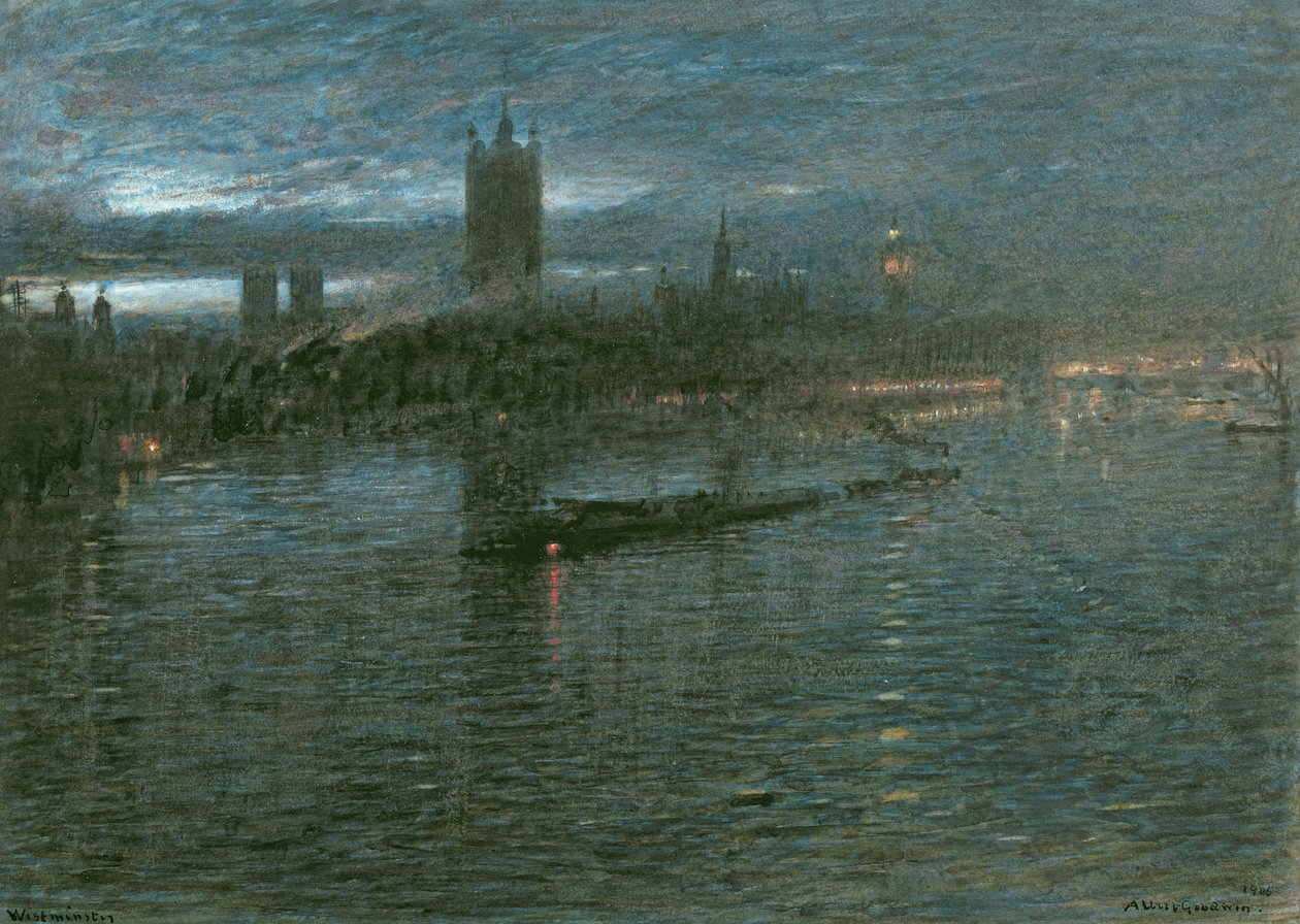 Westminster på natten av Albert Goodwin