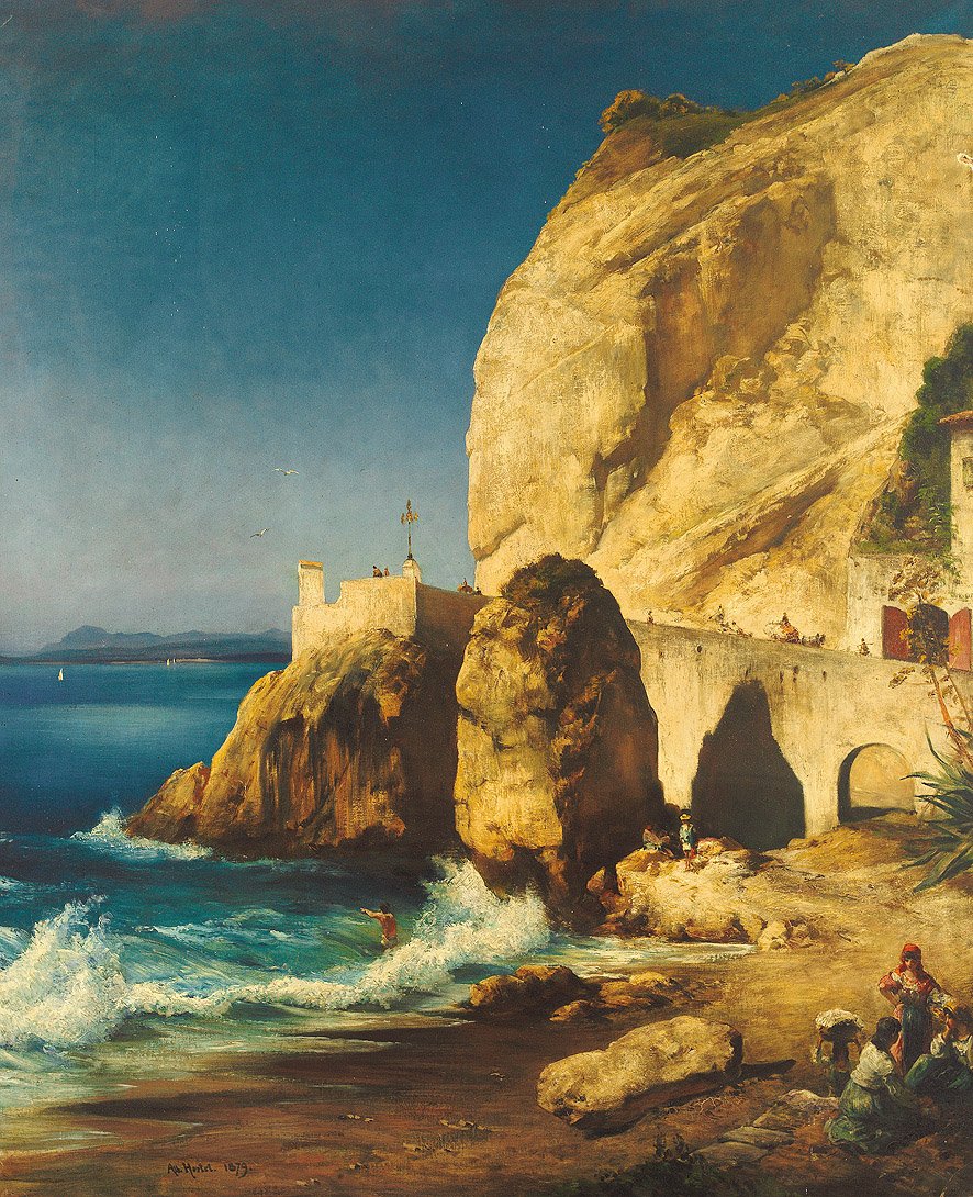 Piece on the shores of Capri with people av Albert Hertel