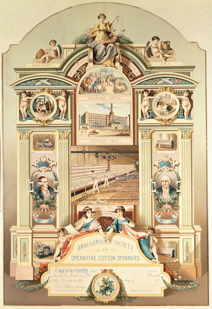 Emblem för Amalgamated Society of Operative Cotton Spinners (sammanslutningen av bomullsspinnare) av Albert Richards